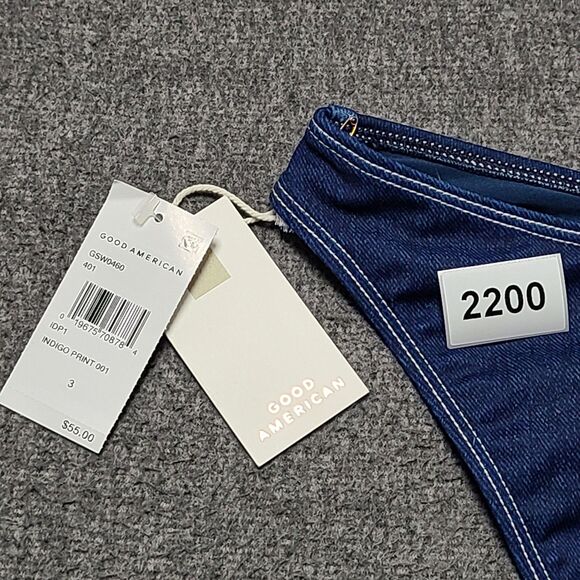 Good American Bikini Bottom Womens Size 3 Blue Indigo Print Swim GSW0460 USA New - Picture 5 of 5